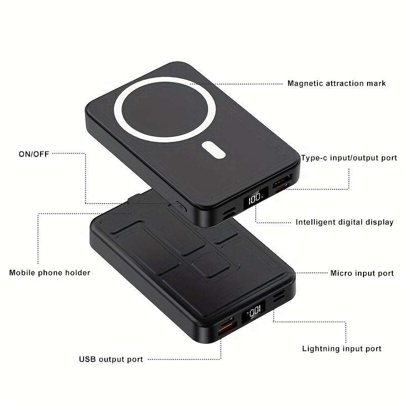 Wireless Portable Charger, Foldable Stand 10000Mah Magnetic Power Bank with Type-C Cable LED Display, 22.5W PD Fast Charging Lighting Mag-Safe Battery Pack for Iphone 15/14/13/12/Pro/Pro Max/Samsung Android