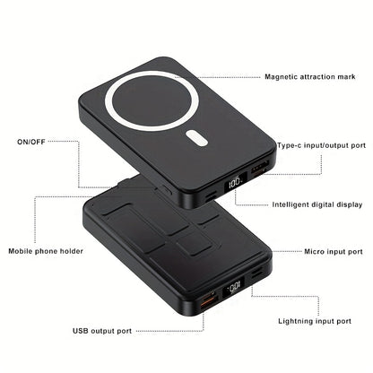 Wireless Portable Charger, Foldable Stand 10000Mah Magnetic Power Bank with Type-C Cable LED Display, 22.5W PD Fast Charging Lighting Mag-Safe Battery Pack for Iphone 15/14/13/12/Pro/Pro Max/Samsung Android