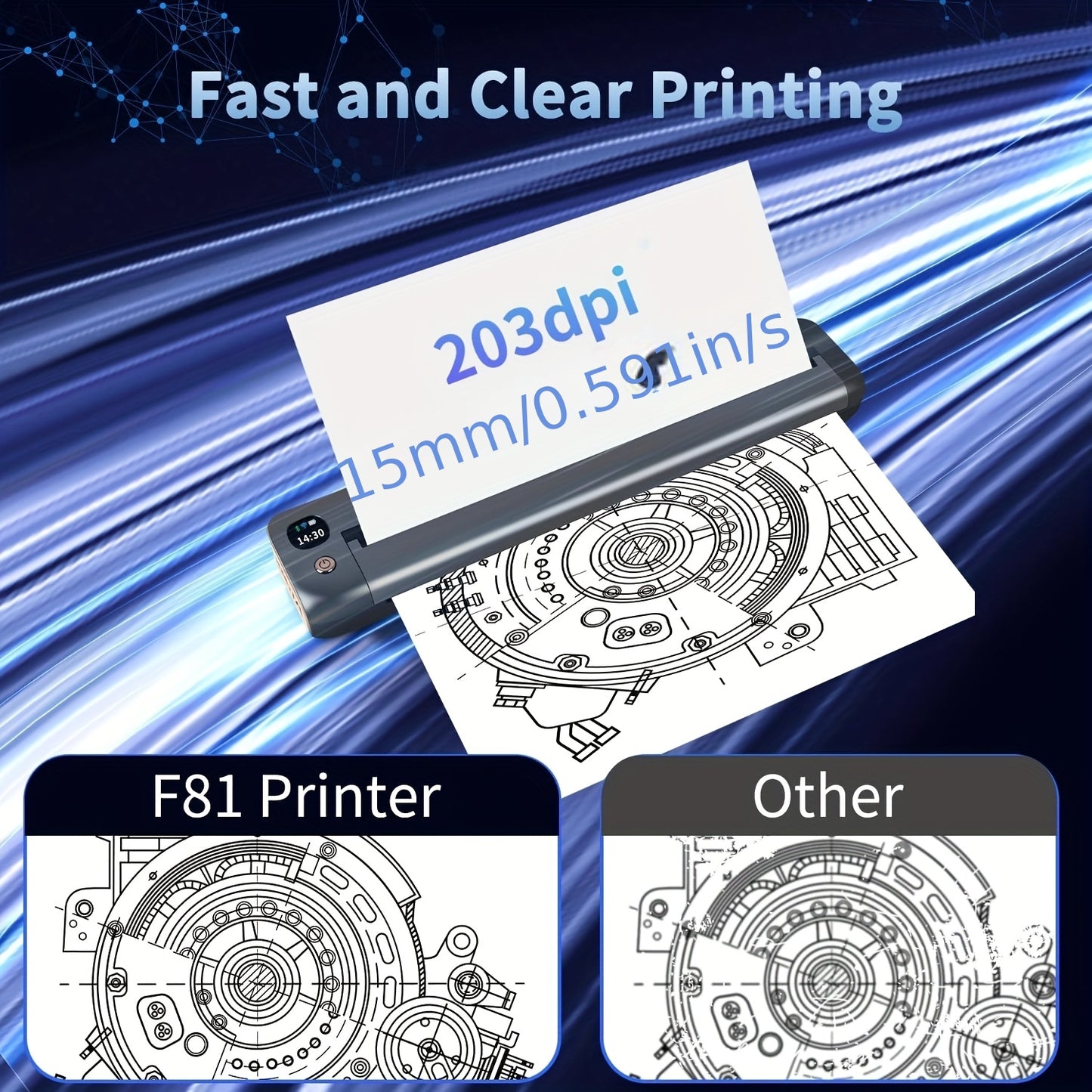 RONGTA F81 Portable Inkless Mobile Printer, Compact Office Thermal Wireless Printing for Smartphones Laptops, 203DPI High Resolution with 8.5X11 Letter And A4 Paper Support - Ideal for Travel Business Trips