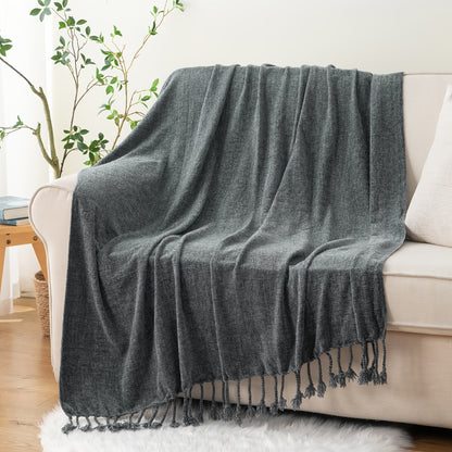 Chenille Throw Blanket for Couch, Decorative Fringe Velvety Throw Blanket for Sofa Home Decor, 127.0cm x 152.4cm