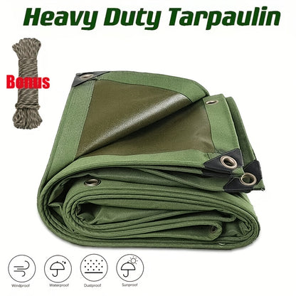 Heavy Duty Waterproof Canvas Tarpaulin - All-weather UV Protection, Equipped with Reinforced Edging And Metal Buckle Holes, Suitable for Large Heavy-duty Tarpaulins for Camping, Construction, Agriculture, And Cargo Vehicle Covers, Used for DIY Design