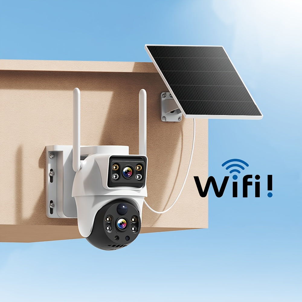 8MP Dual Lens Solar Security Camera Wireless Outdoor, 360° PTZ View Battery Outdoor Cameras for Home Security, Color Night Vision with Spotlight, 2-Way Audio, PIR Human Motion Alarm, SD Card/Cloud, IP65