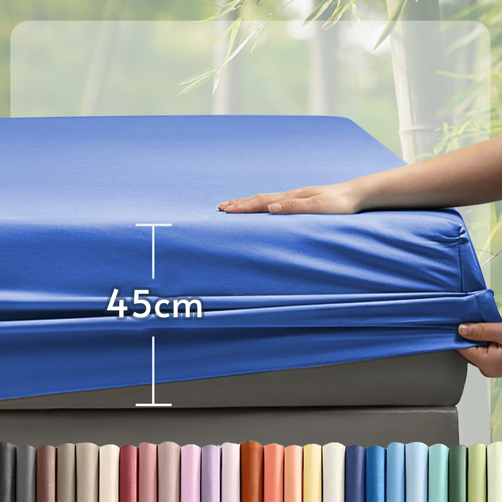 2000TC Fitted Sheet -Premium Bamboo Fitted Bottom Sheet Only- Ultra-Soft Wrinkle Free - Fits Mattress Deep Pocket Up to 40cm for Home&Hotel