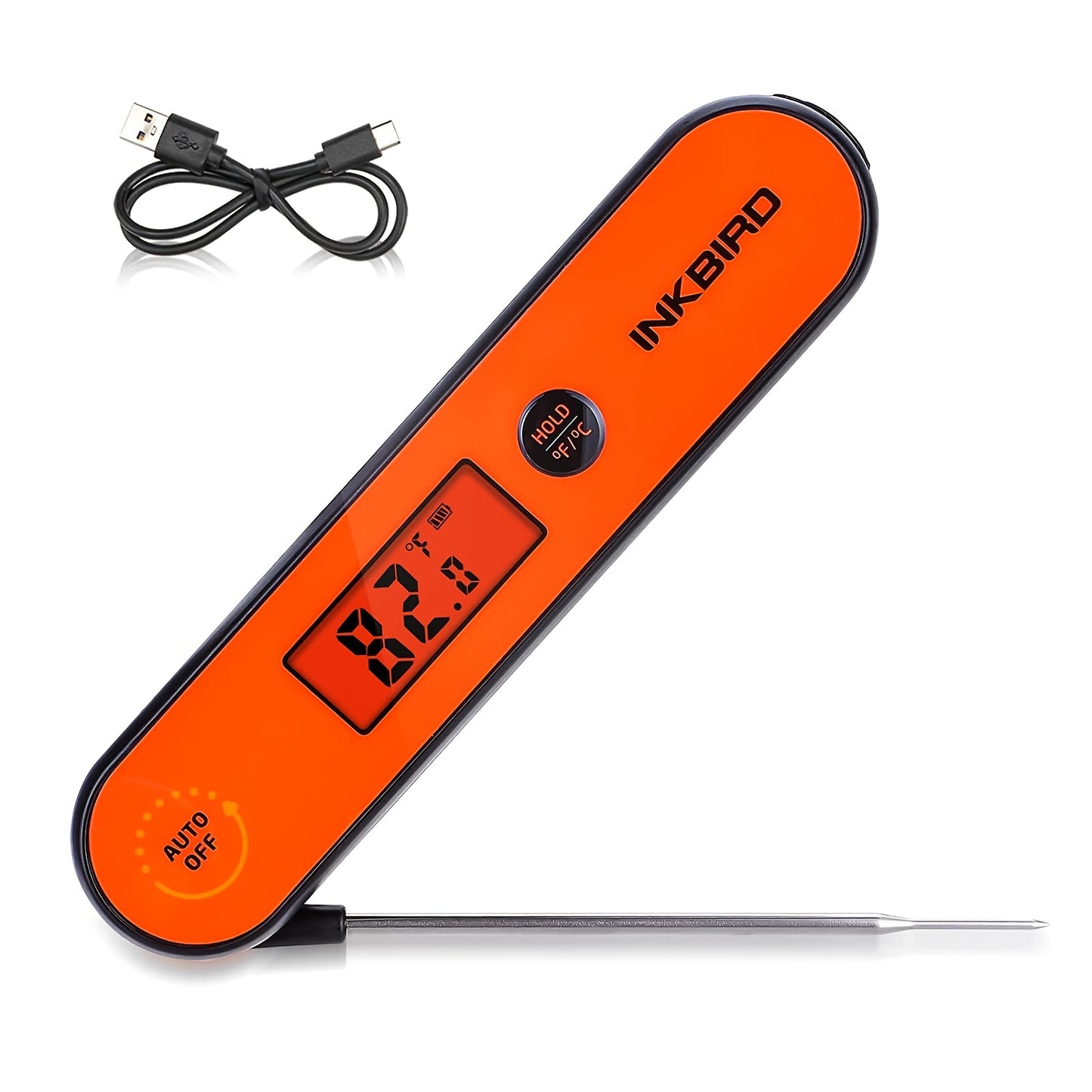 Instant-Read Meat Thermometer for Outdoor Cooking And Barbecuing, Featuring Quick Readings in 3-5 Seconds, Rechargeable Backlight, Foldable Probe, Suitable for Liquids Like Tea, Hot Chocolate, Milk, And Bath Water