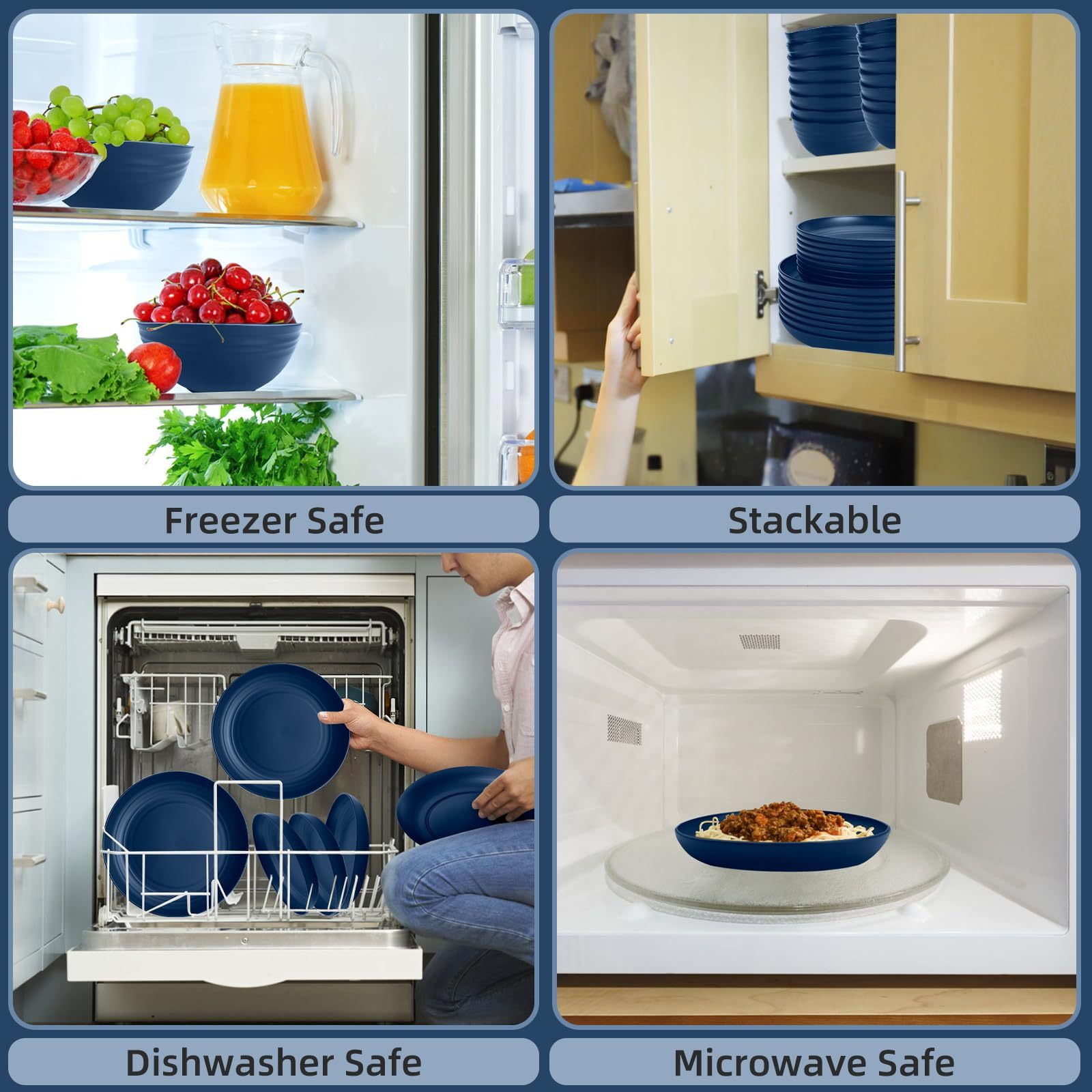 32pcs/16pcs Unbreakable Wheat Stem Fiber Tableware – Complete 4-8-Person Setting for Daily & Special Occasions | Microwave-Safe Stackable Dishes | Lightweight Yet Durable | Ideal for Airbnb Hosts, Caterers