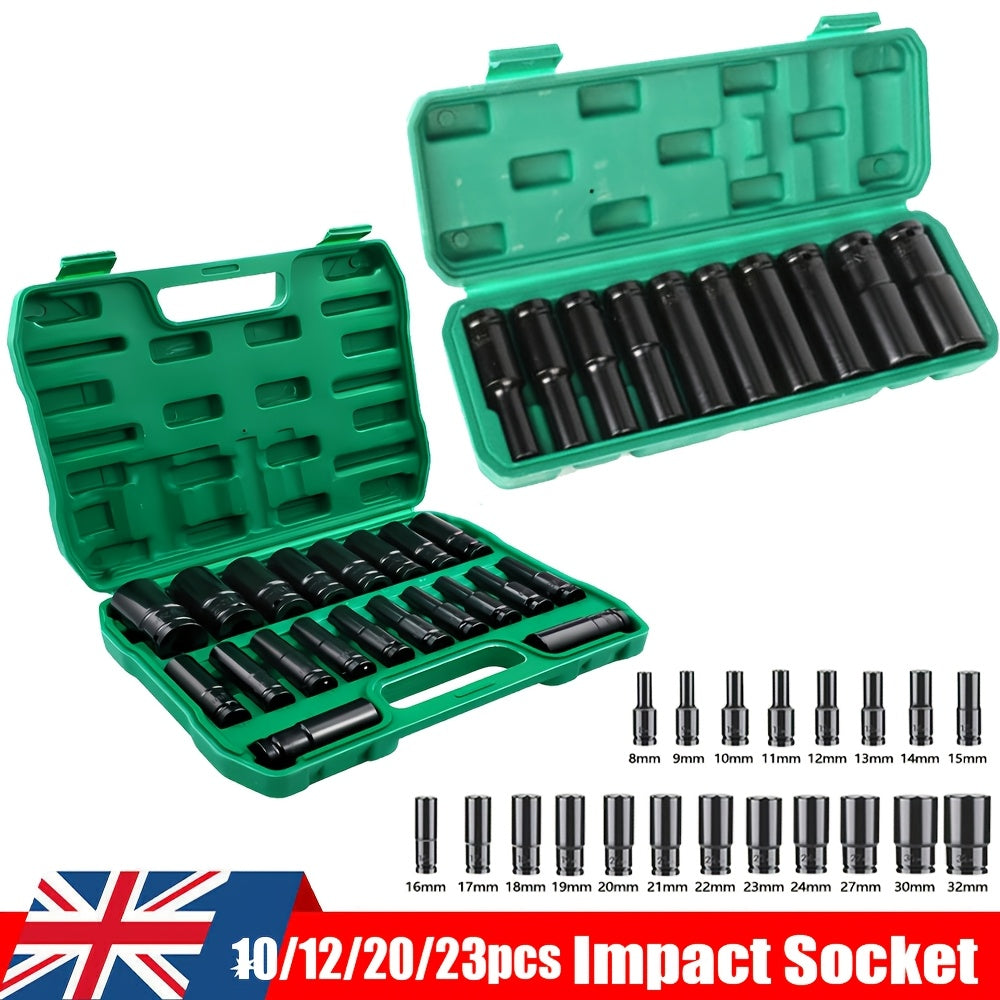 23X 20X 12X 10X Metric Deep Impact Socket 1/2" Drive 78Mm Long Reach Thin Wall 8-32Mm 8-24Mm Sockets Set (Main Meterial:Chrome-Molybdenum Steel)
