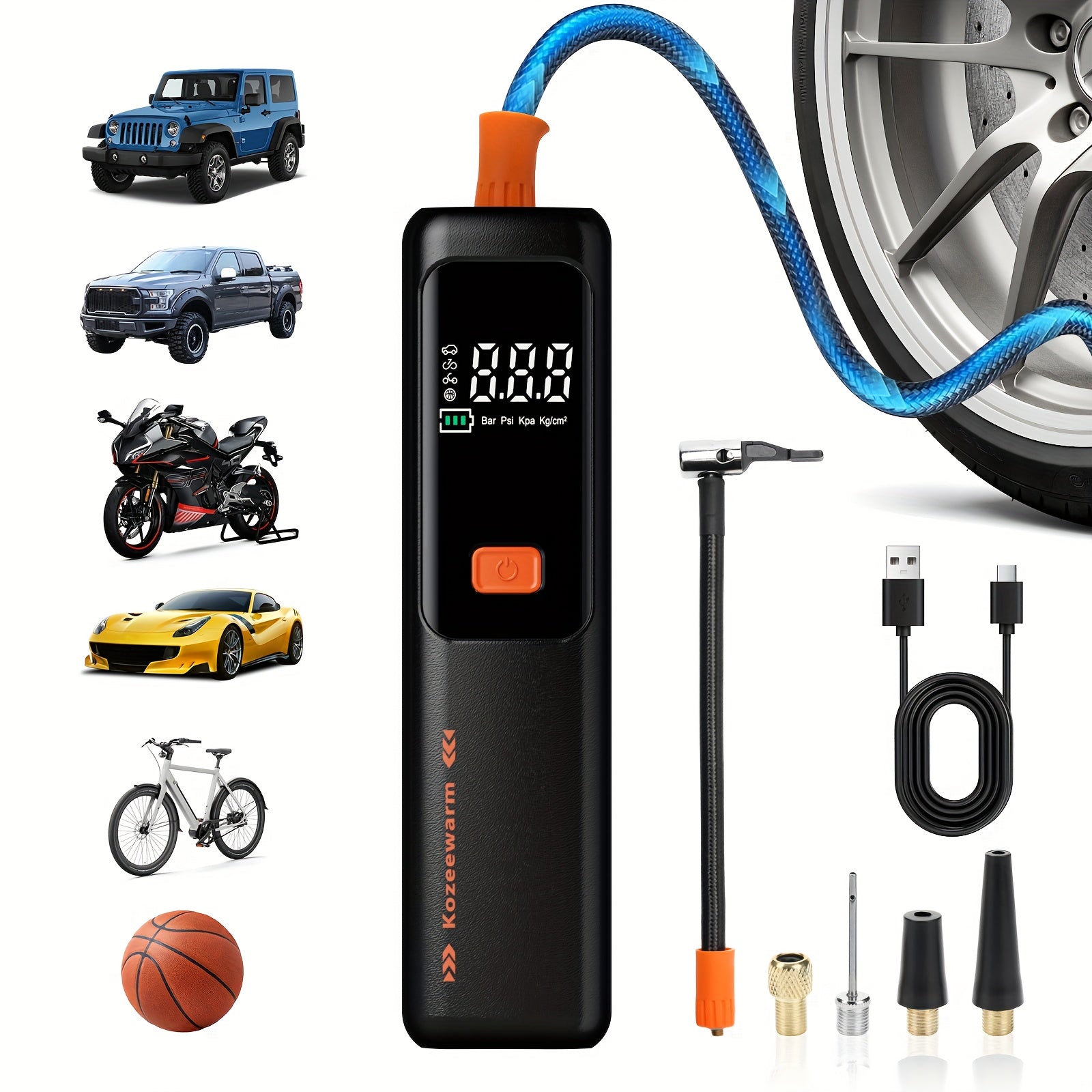 Portable Air Compressor for Inflating Car Tires, Suitable for Bicycles, Motorcycles, And Various Balls, Includes a Tire Pressure Gauge And Is a Useful Car Accessory