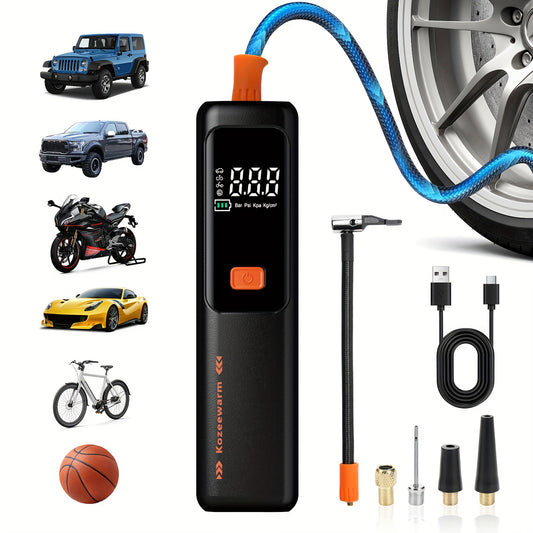 Portable Air Compressor for Inflating Car Tires, Suitable for Bicycles, Motorcycles, And Various Balls, Includes a Tire Pressure Gauge And Is a Useful Car Accessory