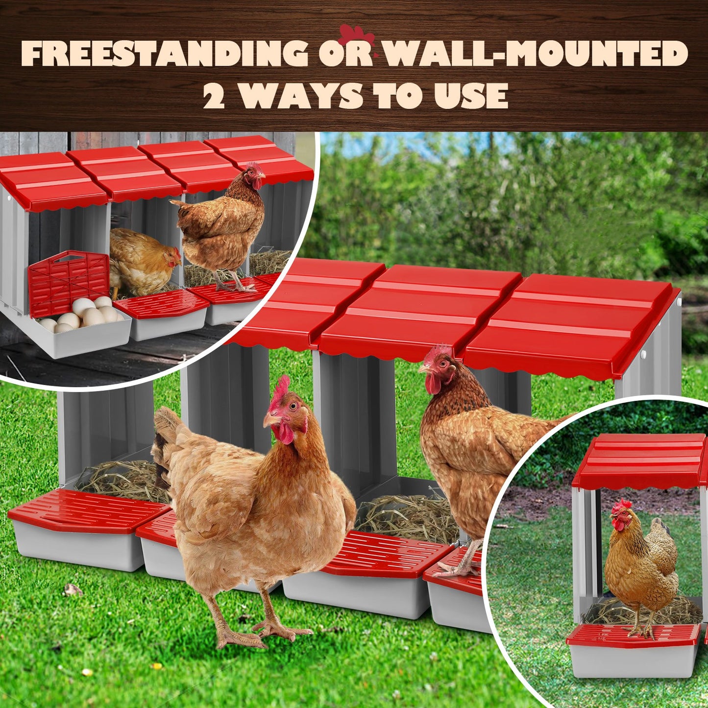 Maxkon Chicken Nesting Box 4 Hole Chook Hen Poultry Roll Away Out Laying Boxes Inside Outside Hutch Modular House Coop Egg Nest Lay Perch Brooder Plastic