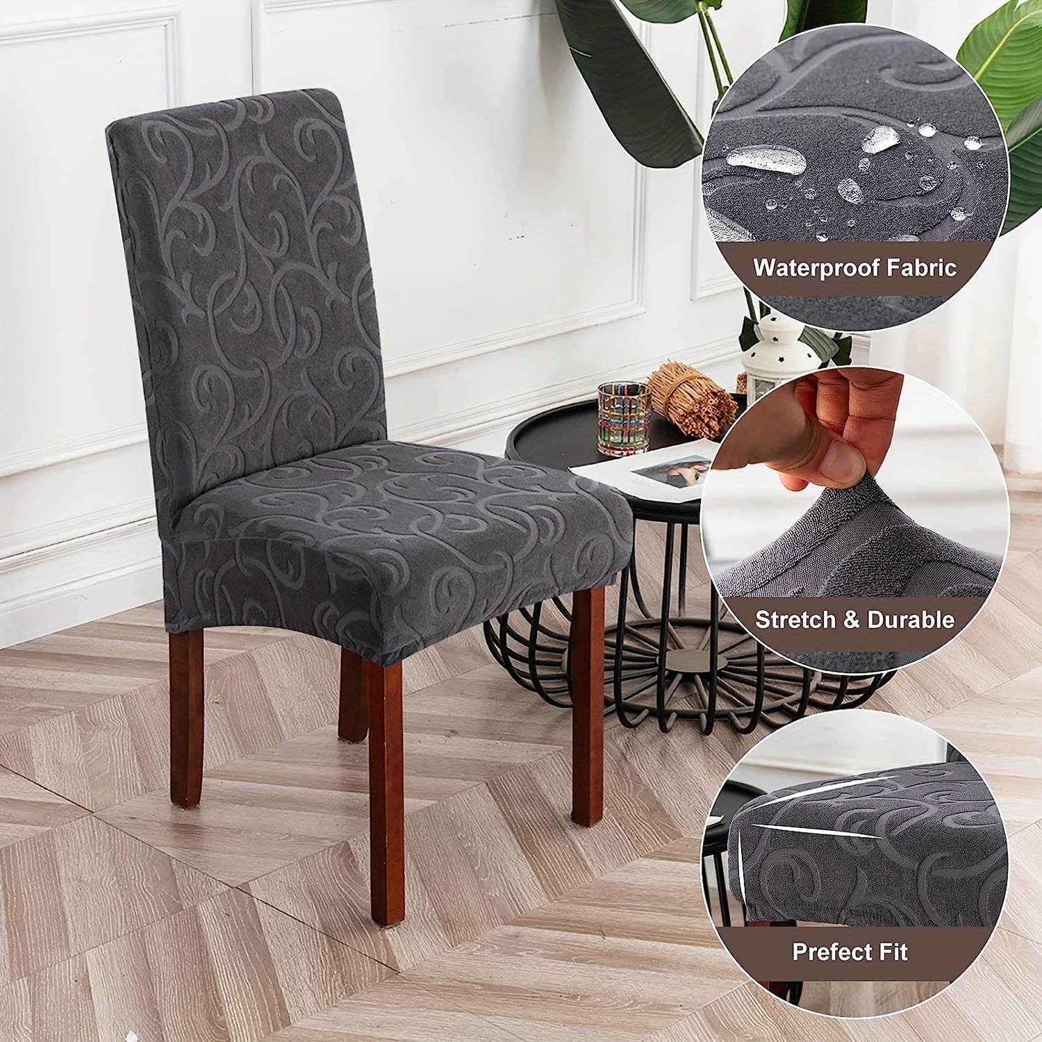 4/6pcs 100% Waterproof Dining Room Chair Covers Stretch Parsons Chair Slipcovers for Dining Room Kitchen Chair Protector Cover, Removable, Washable