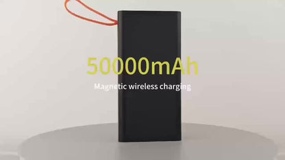 High-Capacity 50000Mah Magnetic Power Bank That Can Charge Several Devices at Once, Featuring a Charging Cable, LED Display, Light, Hand Strap, And Magnetic Attraction, with 22.5W Fast Charging Capability