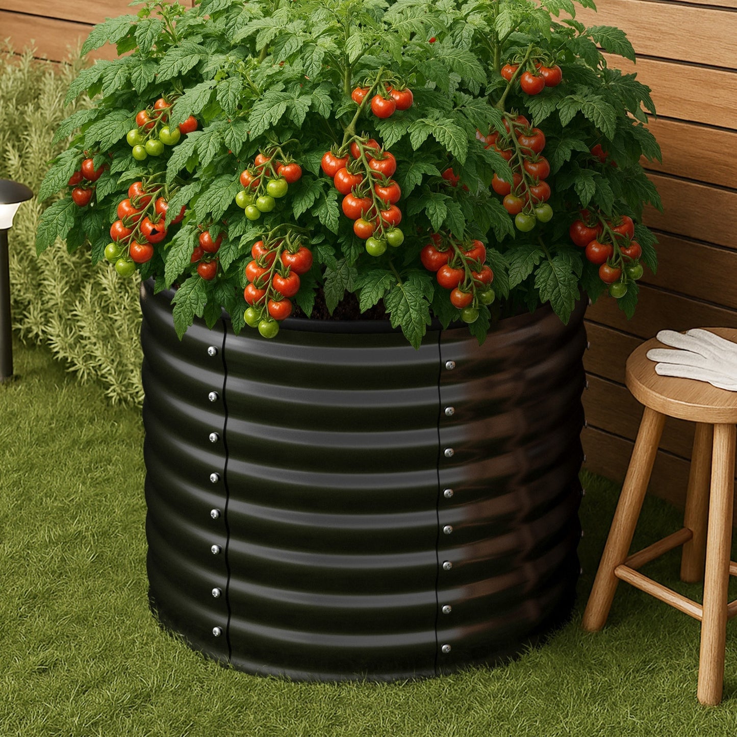 Livsip Garden Bed Round Galvanized Steel Raised Container Planter Box