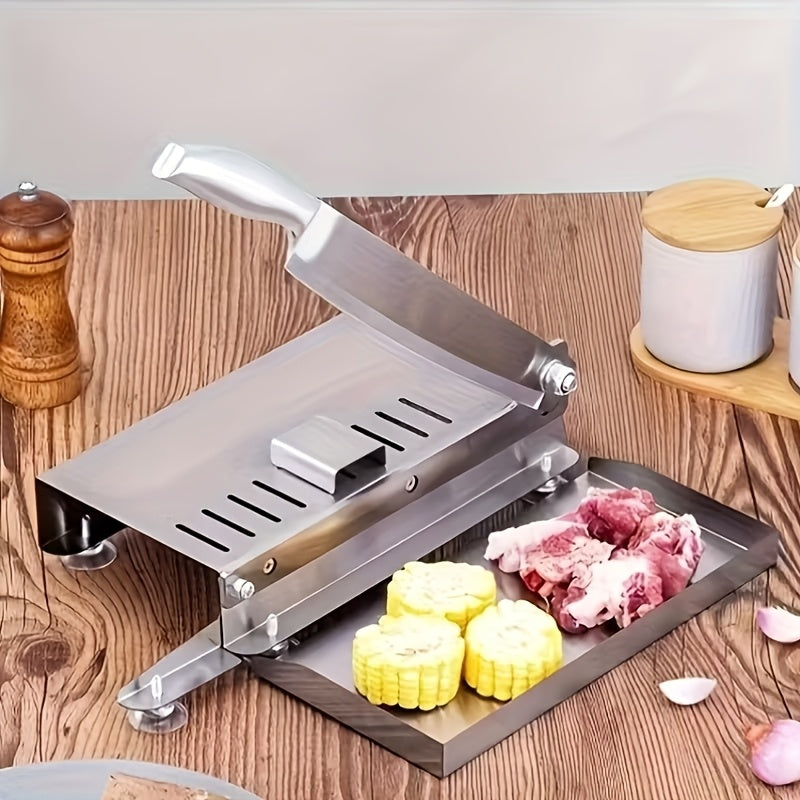 Heavy-Duty Stainless Steel/Manual Meat Slicer & Bone Cutter/Suitable for Frozen Beef, Vegetables, Bones/Heavy-Duty Rectangular, Easy-Clean/for Kitchen, Commercial Use/Suitable for Frozen Meat Slicing and Bone