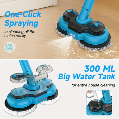 Cordless Spin Mop and Electric Scrubber, 2×2000mAh Battery, 800RPM Smart LED Display Floor Cleaner, Tile/Hardwood Floor Spray and Spin Mop Head, Wireless Lightweight Mop System