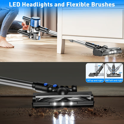 Cordless Vacuum Cleaner, 45KPa Powerful Cordless Vacuum Cleaner, 2200-2500mAh,, Anti-Tangle FloorBrush, 8-in-1 Vacuum Cleaners for Home, Lightweight Powerful Stick Vacuum Cleaner, Rechargeable Vacuum for Carpet, Pet Hair, Tile
