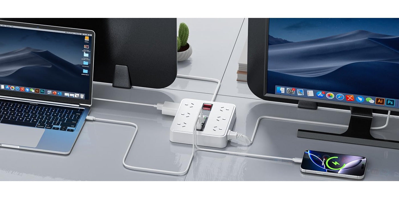 HEYMIX USB Surge Protector - 18IN1 Power Board with 3 USB C & 3USB, 12 Outlet Power Strip with 1.9m Extension Cord, Wall Mountable 2500W Surge Protection and Overload Switch for Home & Office