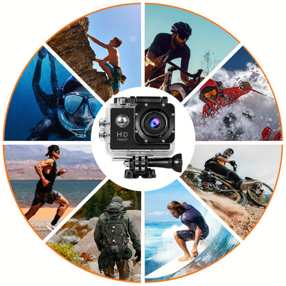 Action Camera 20MP 170°Wide-Angle HD 1080P Waterproof Underwater Camera With Mounting Accessories Kit