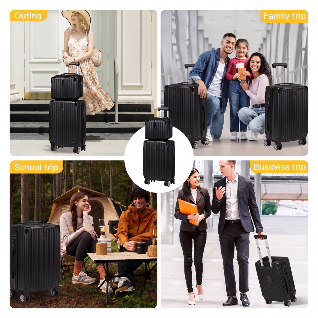 Advwin 2pcs Luggage Set (20+14 Inch), Carry On Hardshell Luggage with Power Bank Pocket, Cup Holder, 360° Wheels for Travel