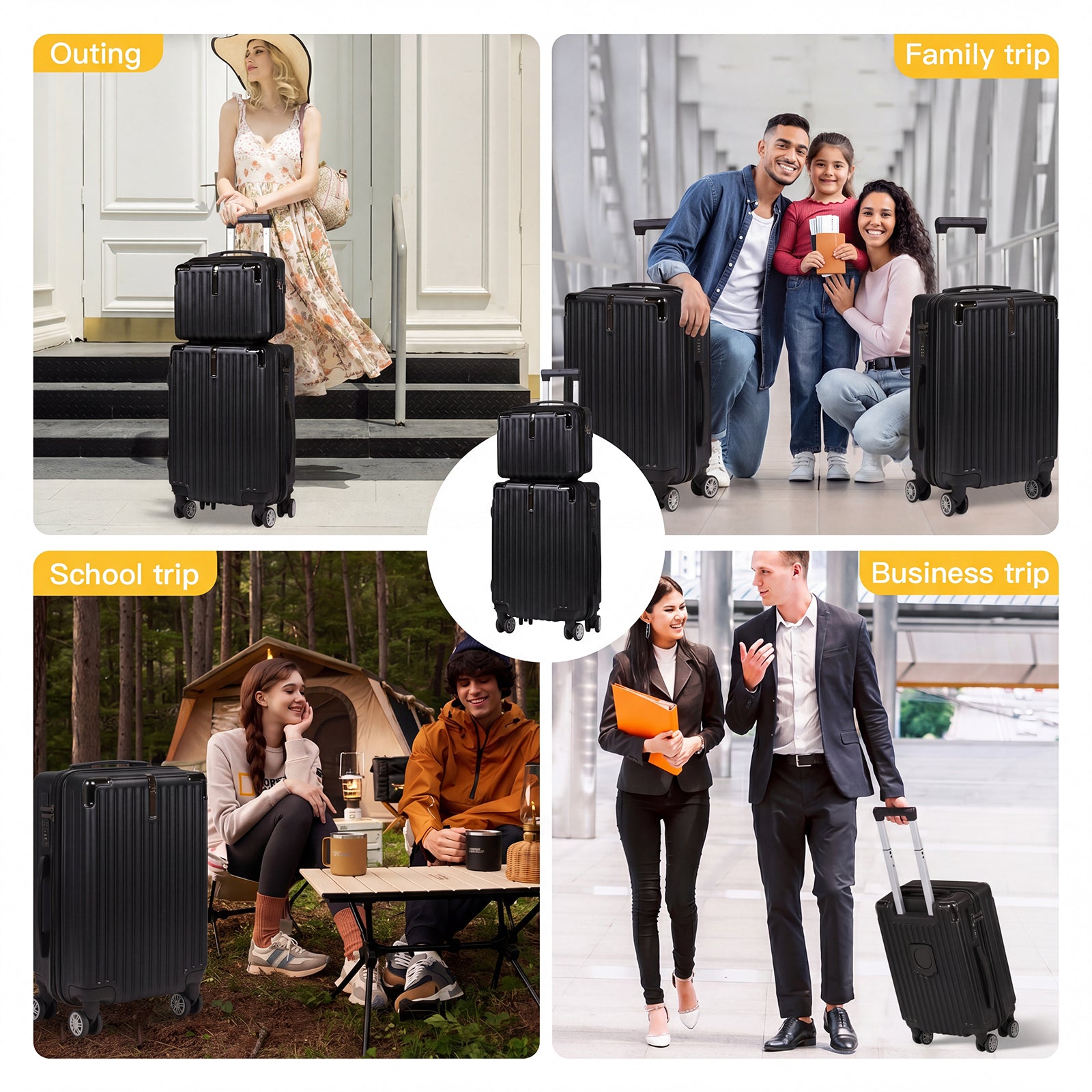 Advwin 2pcs Luggage Set (20+14 Inch), Carry On Hardshell Luggage with Power Bank Pocket, Cup Holder, 360° Wheels for Travel