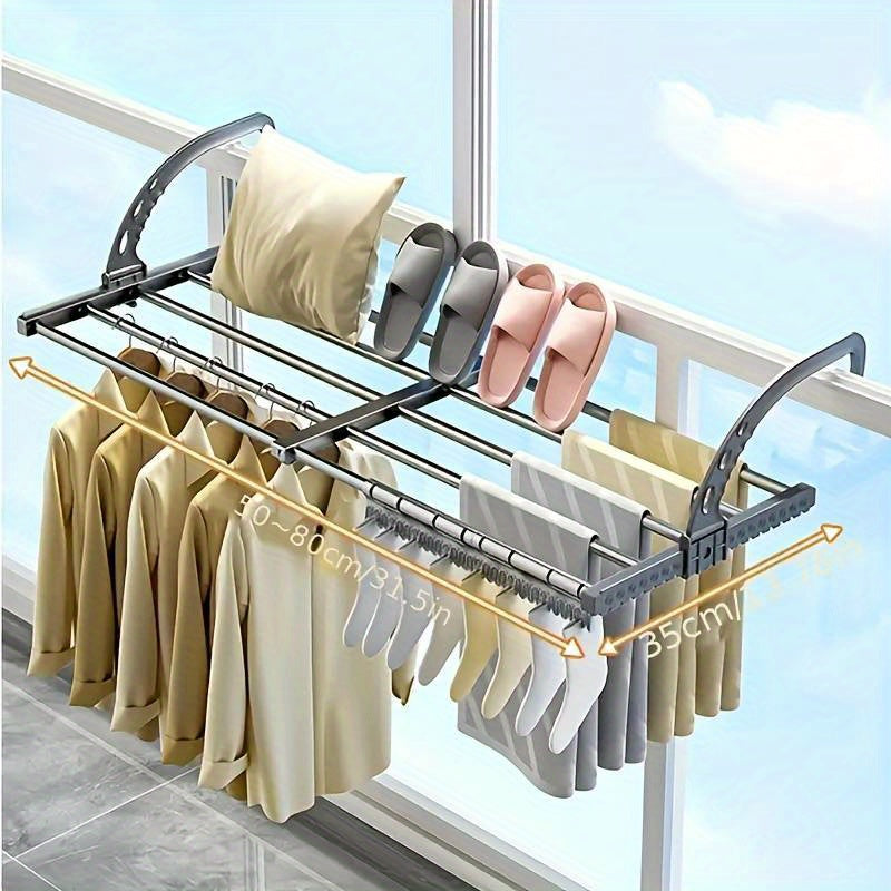 1pc Expandable Stainless Steel Drying Rack with Foldable Plastic Arms - Suitable for Balcony and Indoor and Outdoor Use, Radiator Drying Rack, Winter, Drying Racks