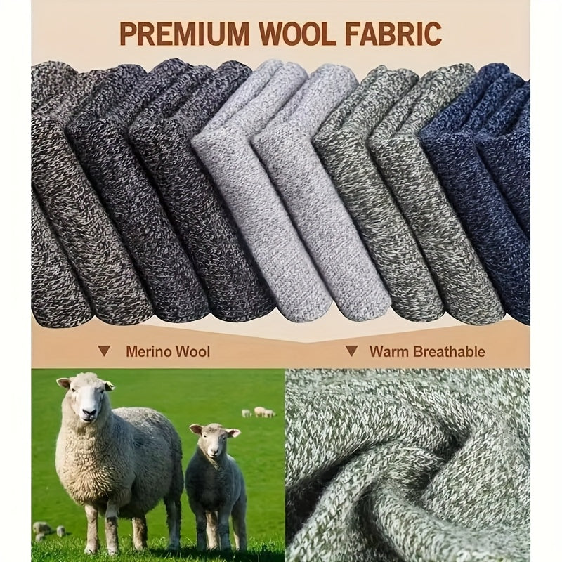 5 Pairs of Men'S Merino Wool Socks, Warm Wool Hiking Socks Extra Thick Winter Crew Socks for Valentine'S Day Gifts, Gifts (US Sizes 7-13)