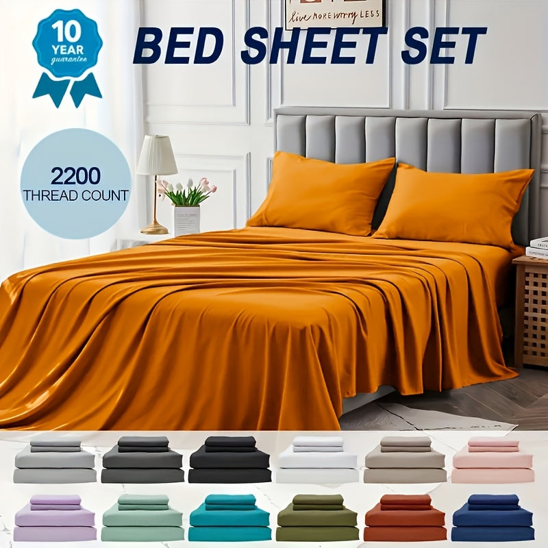 2200TC 4pcs Luxurious Bed Sheet Set - Hotel Luxury Sheet Set With 1/2 Pillowcase, 1 Flat Sheet, 1 Fitted Sheet Soft And Skin-Friendly Suitable For All Season, Machine Washable, Queen/Single/King/Double/King Single Size Sheet Sets-GREAT GIFTS