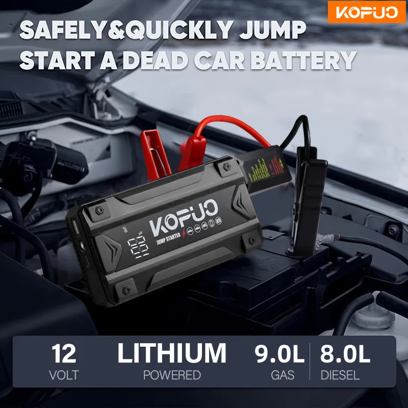 KONPCOIU 4000/5000A Peak Jump Starter For Car Battery -Professional Auto Mechanic Tool (up To 9.0L Gas/8.0L Diesel) 12V Car Battery Booster Jump Starter With Smart Safety Clamps, LCD Display, LED Light Design For Trucks, SUVs, Booster Pack