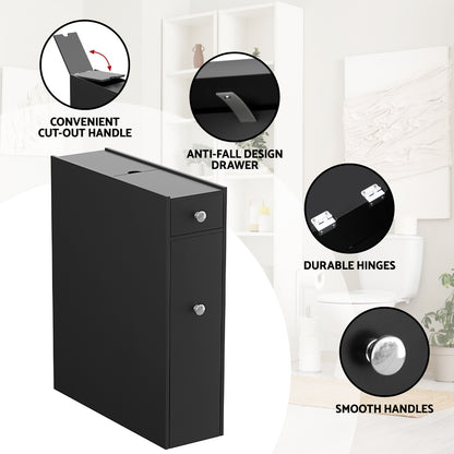 Artiss Bathroom Storage Cabinet Toilet Slim Tissue Box Caddy Side Wooden Black