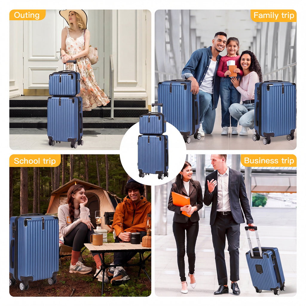 Advwin 2pcs Luggage Set (20+14 Inch), Carry On Hardshell Luggage with Power Bank Pocket, Cup Holder, 360° Wheels for Travel