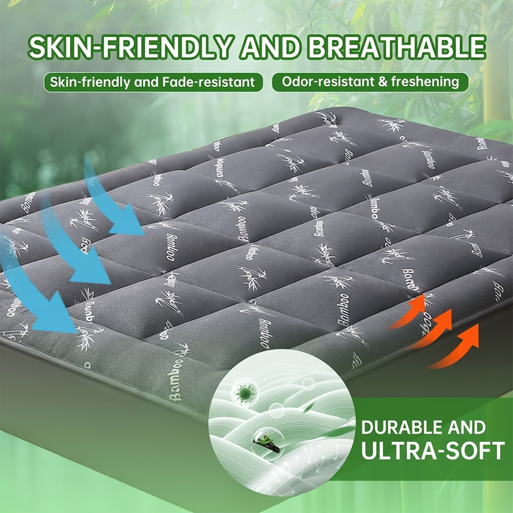 RV 1500GSM Bamboo Mattress Topper - 7D Filling Pillow Top, Cotton Cover - Single/Double/Queen/King Mattress Topper for Bedroom, Guestroom - 5cm