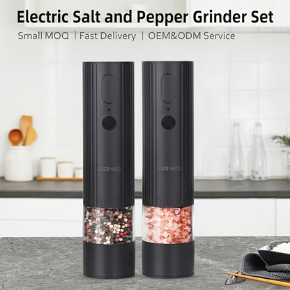 2pcs Electric Pepper and Salt Grinder Set - Rechargeable Salt & Pepper Grinders with One- Automatic Operation, Adjustable Coarseness/Fineness, -Free (No Batteries Required), Compact & Dining Table, Suitable for Pepper and Salt Grinding