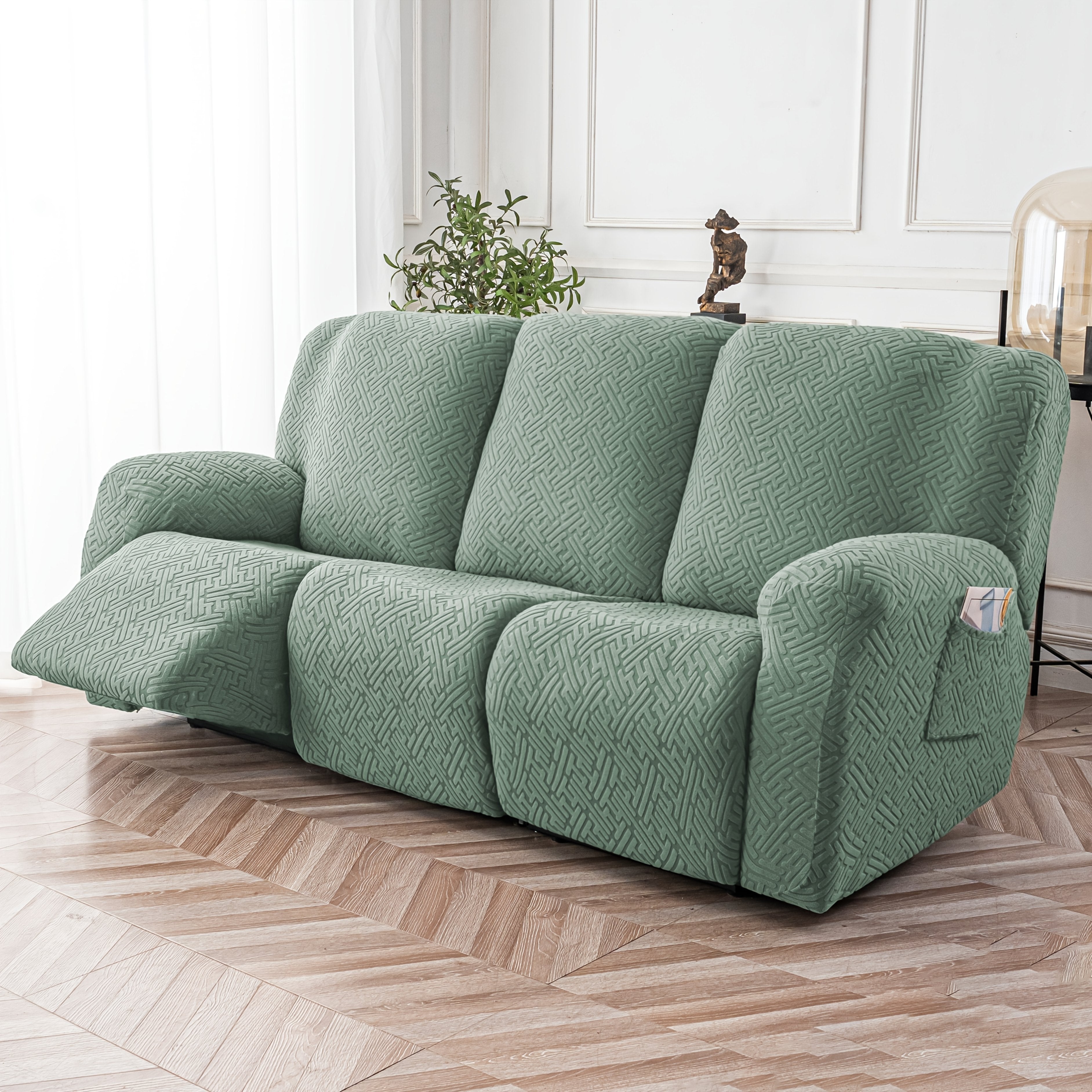 3SEATS Sofa Slipcovers Recliner Cover, Stretchable Elastic Armchair Slipcover, Washable Spandex Solid Color Sofa Couch Cover with Pocket for Living Room, Office, And Home Decor