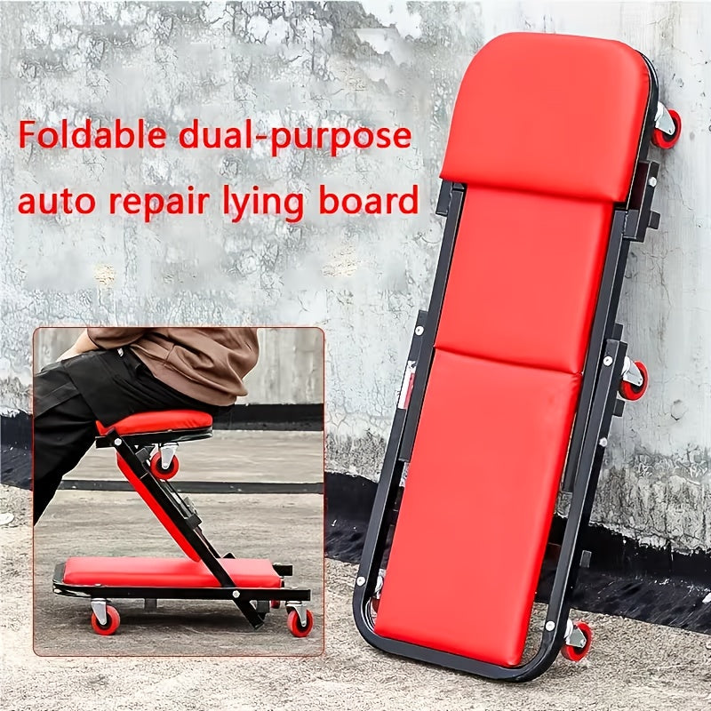 Foldable Crawler 2-in-1 Rolling Garage Z Crawler Car Seat, 149.69 KG Weight Capacity, Ergonomic Design And Adjustable Height, Suitable for Car Maintenance, Vehicle Repair, Auto Repair Tools, Sturdy Construction, Automotive Professionals