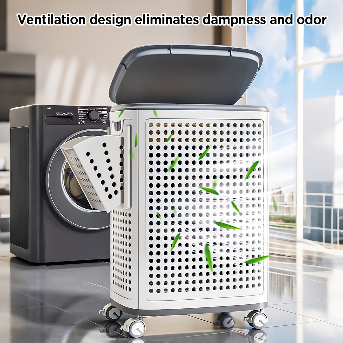 Joybos 70.03 L Laundry Basket with Lid, Handles And Wheels, Clothes Storage Bag,, Books, Home Storage Box (Pure White), Vertical Structure Space Saving Dirty Cloth Storage Basket Easy to Move And Clean, Laundry Baskets