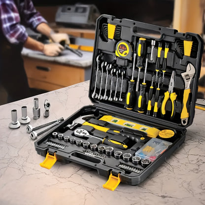 108pcs Home Tool Set, Multifunctional Hand Tool Kit, Durable Carbon Steel, with Hex Keys, Screwdriver Bits, Wrenches, Measuring Tape, for DIY, Household & Auto Maintenance, Essential Gift Set