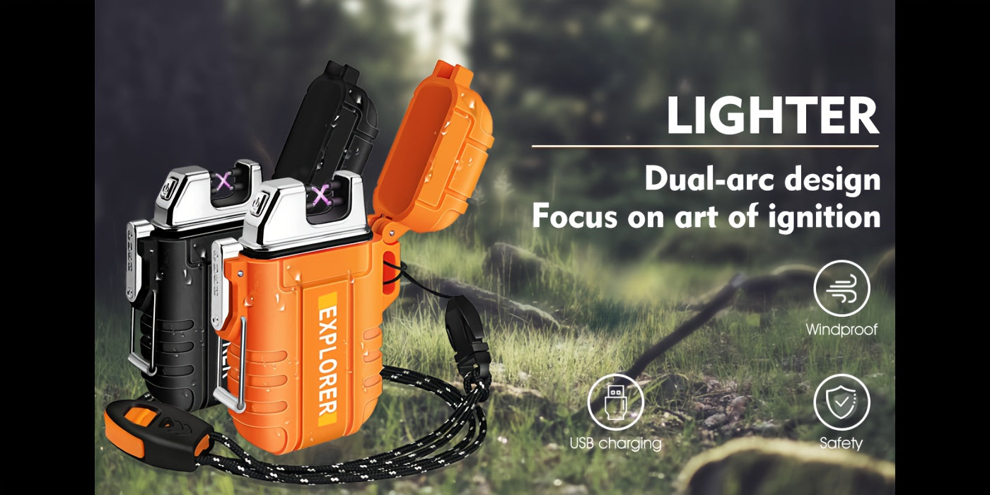 HEYMYTH Dual Arc Electric Plasma Lighter - USB Rechargeable & Flameless Windproof Lighter (1-Pack/2-Pack) - Survival Tactical Gear For Outdoor Camping, EDC - Fashion Design In Gift Box (Orange & Black