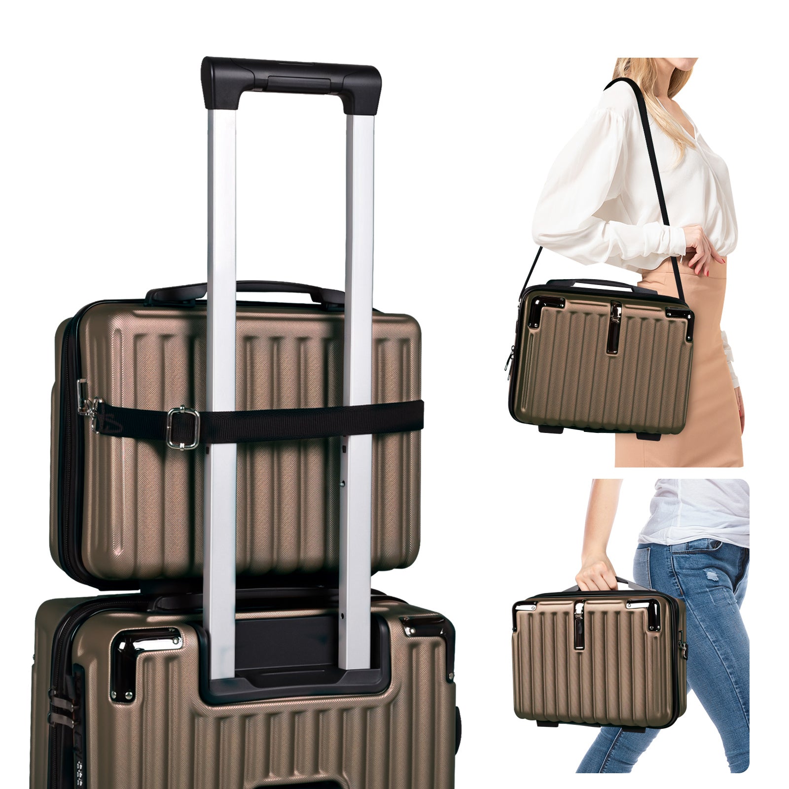 Advwin 2pcs Luggage Set (20+14 Inch), Carry On Hardshell Luggage with Power Bank Pocket, Cup Holder, 360° Wheels for Travel