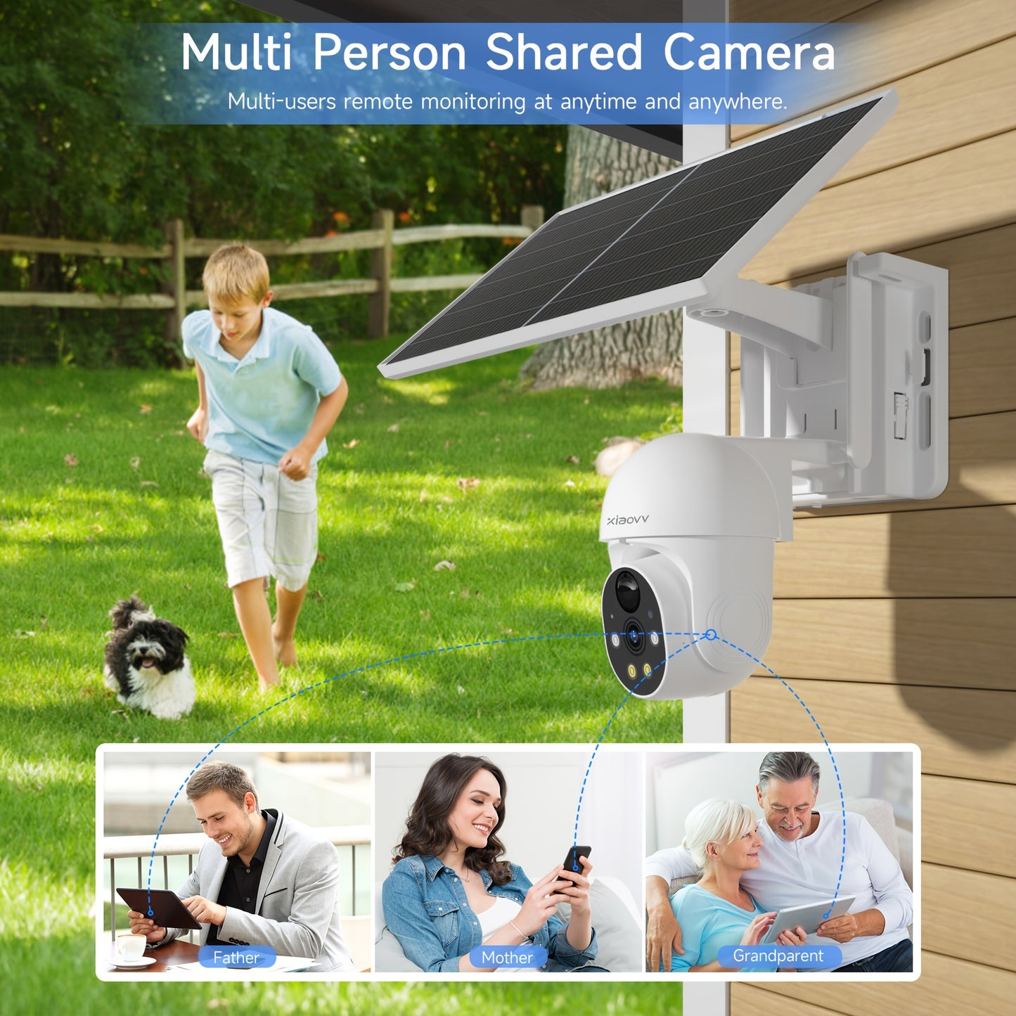XIAOVV P6 1080P Wireless Outdoor WiFi Solar Security Camera IP65 Motion Detection Full Color Night Vision Two Way Audio Alarm Push Support 2.4GHz Network