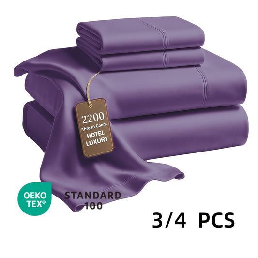 3/4pcs Luxury Egyptian Cotton Sheet Set | Breathable & Soft Flat Sheet, Fitted Sheet, and Pillow Cases, Fresh and Smooth, Deep Pocket, All-season, Machine Washable, Lakora Brand