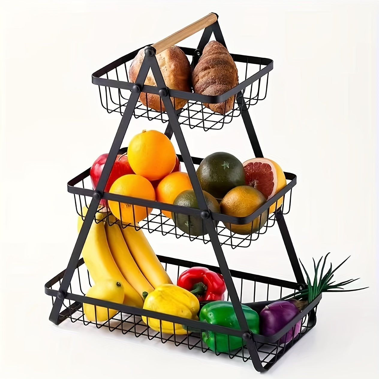 Single Countertop Basket for Fruits And Vegetables, Featuring a Detachable Bowl with a Wooden Handle, Ideal for Kitchen Organization And Storage, a Useful Kitchen Accessory