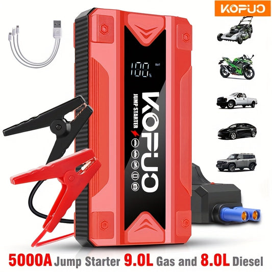 KONPCOIU 4000/5000A Peak Jump Starter For Car Battery -Professional Auto Mechanic Tool (up To 9.0L Gas/8.0L Diesel) 12V Car Battery Booster Jump Starter With Smart Safety Clamps, LCD Display, LED Light Design For Trucks, SUVs, Booster Pack