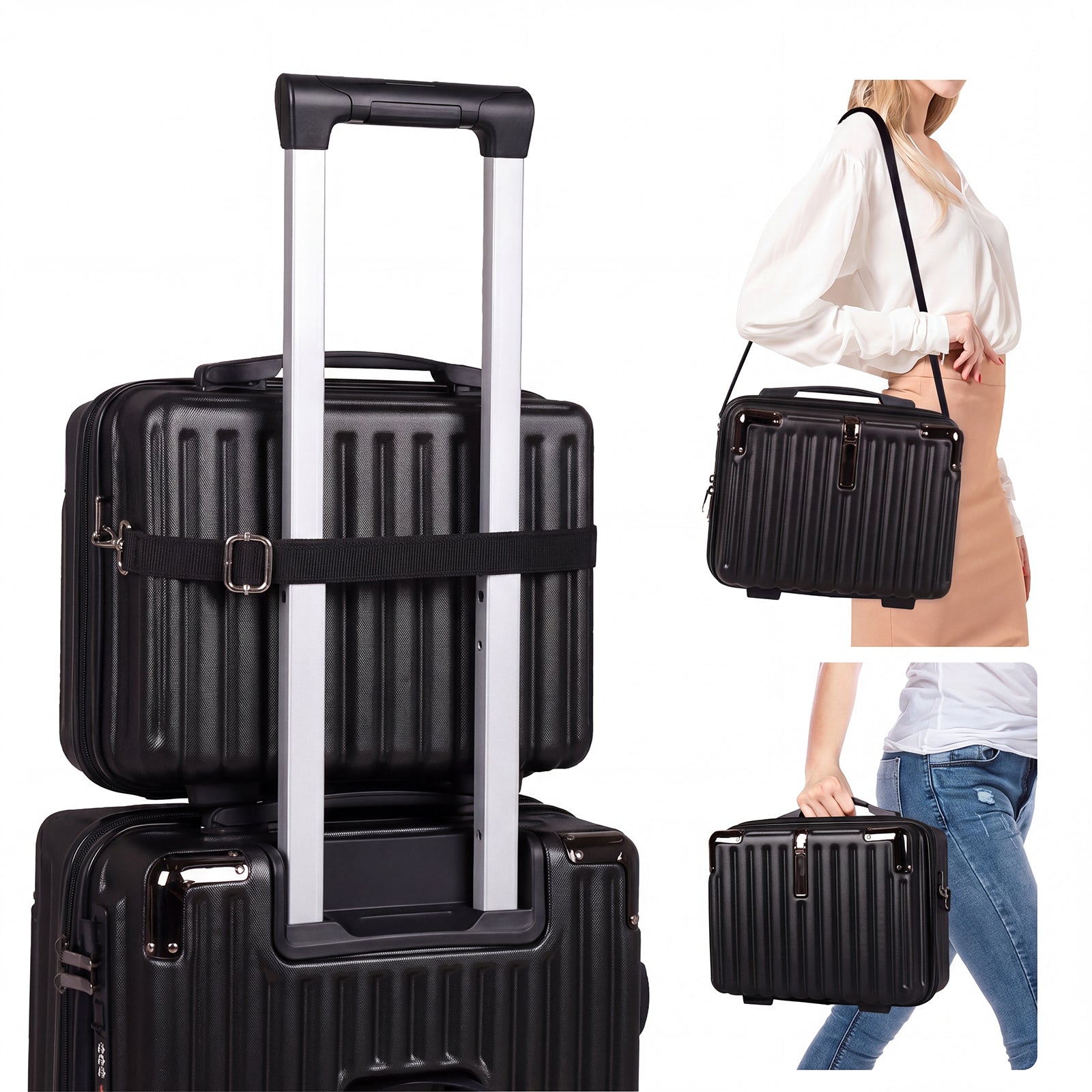 Advwin 2pcs Luggage Set (20+14 Inch), Carry On Hardshell Luggage with Power Bank Pocket, Cup Holder, 360° Wheels for Travel