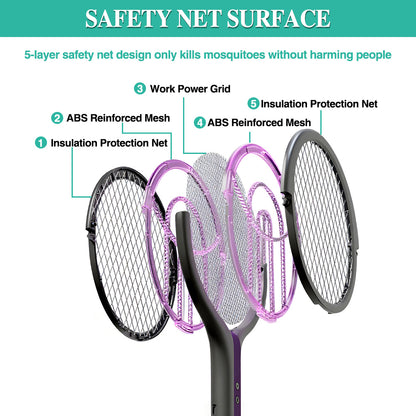 Multi-Functional Retractable Electric Mosquito Swatter, USB Foldable Fly Zapper with Rotating Head for Versatile Use, Ideal for Flies and Insects, Perfect for Summer Nights, Includes Purple Bug Light, Suitable for Indoor Home, Office, Backyard, and Campin
