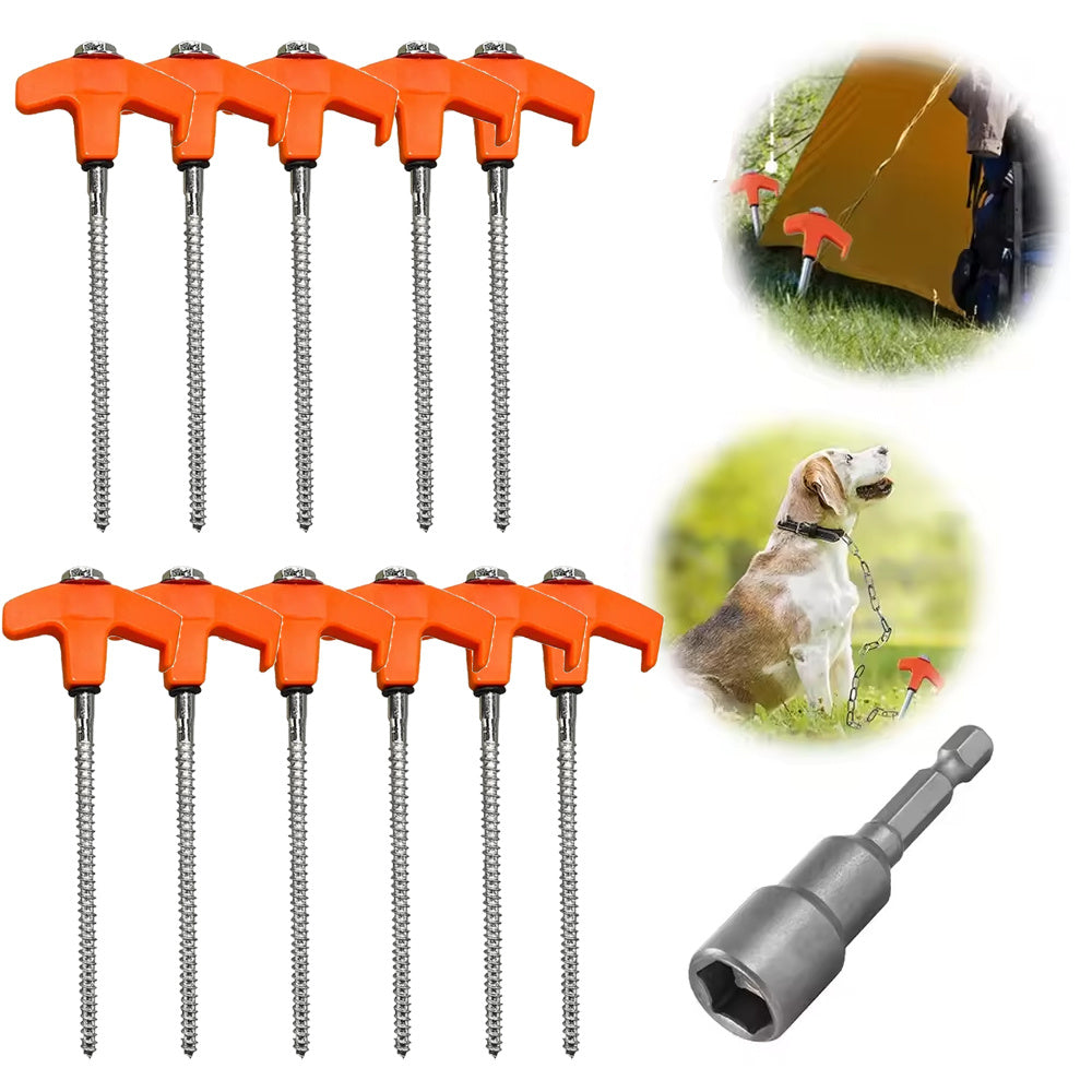 12pcs/Set 8-Inch Heavy-Duty Tent Pegs - Screw In Ground Anchor Stakes with Hex Head Driver And Carry Case - Outdoor Hexagonal Drillable Metal Tent Nails Fixing Nails for Camping & Securing