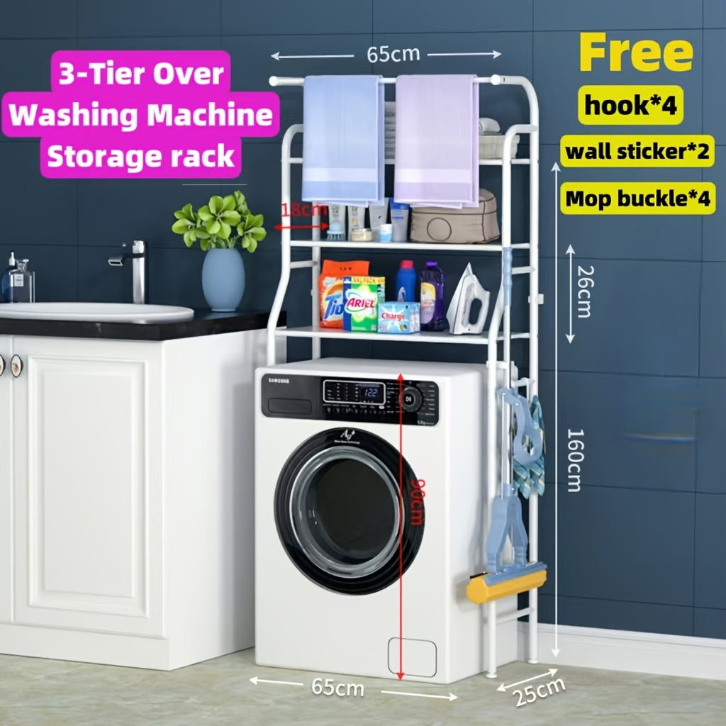 3-Tier Over Washing Machine Storage Rack, Freestanding White Metal Organizer with Adjustable Shelves for Bathroom And Laundry Room, Space-Saving Design for Laundry Room Storage, Easy-to-Assemble, Metal Construction, Laundry Room Accessories, Utility
