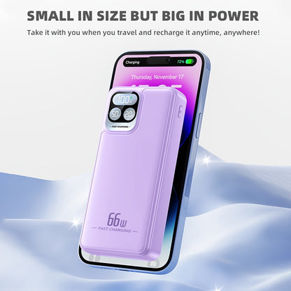 Protable Power Bank 50000mAh Battery Pack with 4 Cable Fast Charging Mini Ultra-thin Built In 4 Cables for Mobile Power Supply Dual Input USB Tpye-C Output Fast Charging for Camping Hiking Travel Mother's Gift