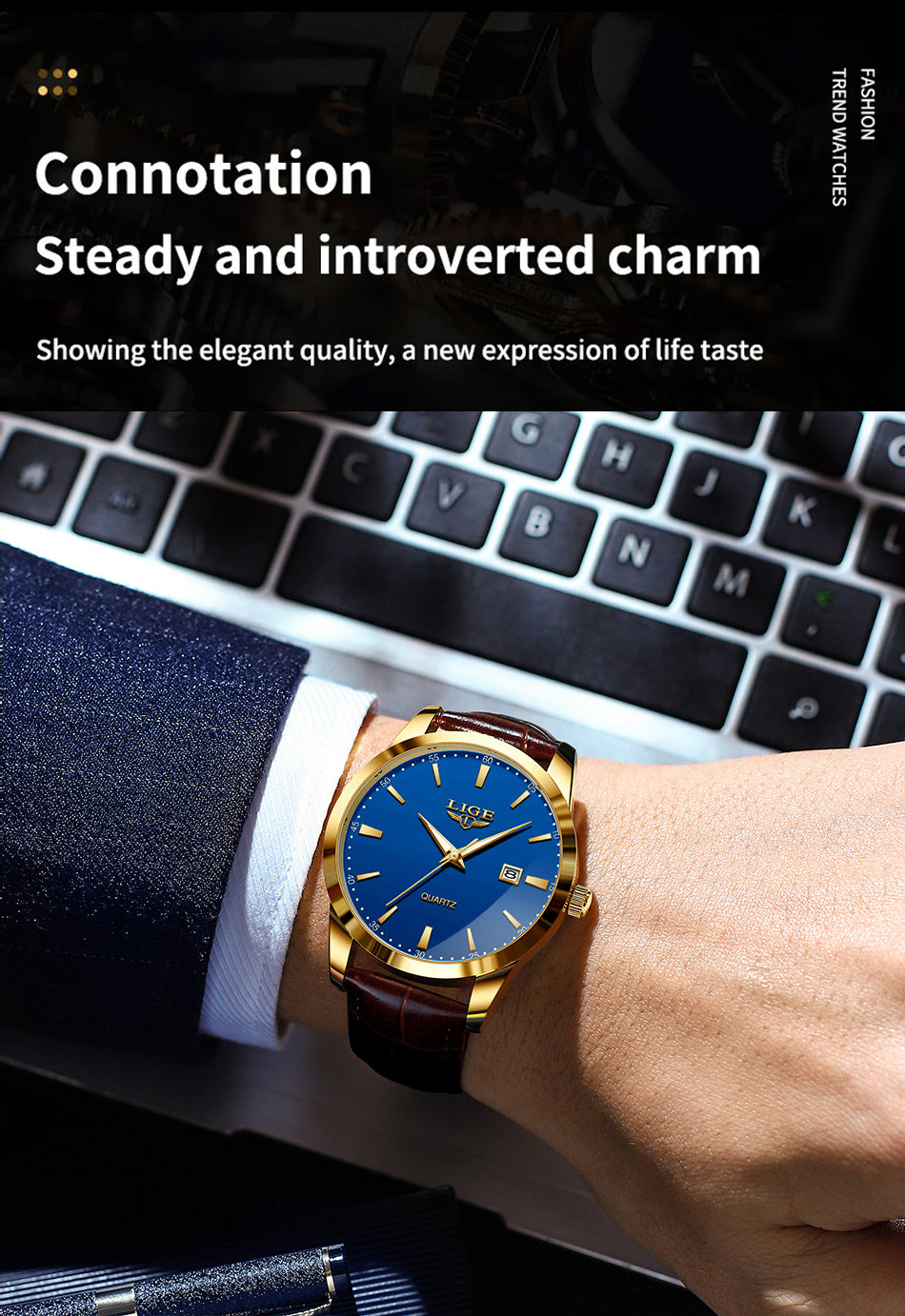 LIGE Fashion New Quartz Watch with Glow Businessmen Watch Single Calendar Three Needle Simple Pu Leather Band Watch Men's Business Watch
