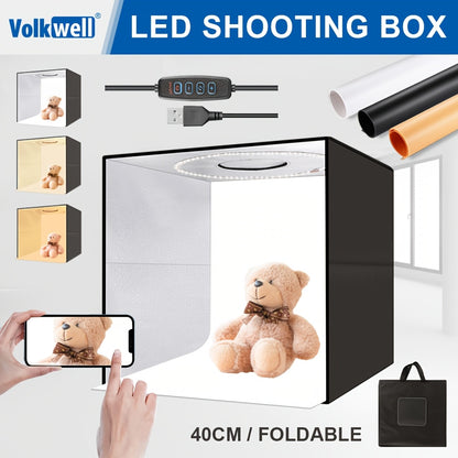 LED Photo Light Box 40cm Adjustable Brightness 144 LED Beads 3 Backdrops 5500K