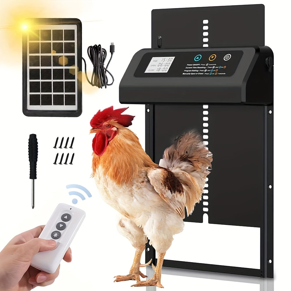 Advanced Technology | Solar-Powered Automatic Chicken Coop Door with Timer, Light Sensor, And Remote Control, Heat And Cold Resistant, Ideal for Home And Farm Use, Farm Automation | Modern Coop Door | Durable Solar Panel, Chicken Coop Additions
