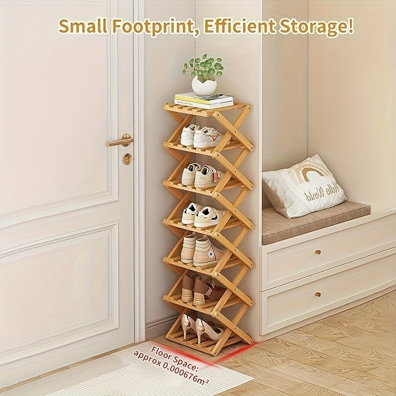 Folding Bamboo Shoe Rack, Multi-Layer Narrow Space Saving Storage Organizer For Various Room Types, No-Installation Required, 1 Shelf - Extendable Shoe Shelf For Small Spaces